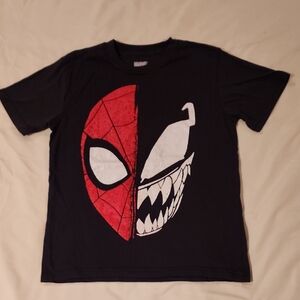 Marvel Black Tee with Red Spider-Man and White Venom Design. Size Medium
